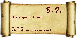 Biringer Iván névjegykártya