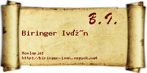 Biringer Iván névjegykártya